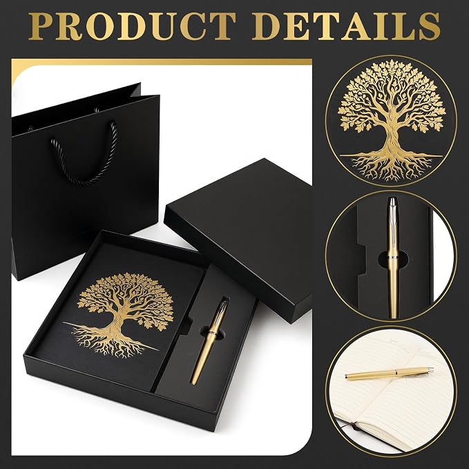 Tree of Life Journal and Pen Gift Set, Vegan Leather Journal Pen with 200 Pages, A5 Hardcover Leather Notebook with Gift Box Lined Fancy Diary Gifts for Women Men, Graduation(Black)