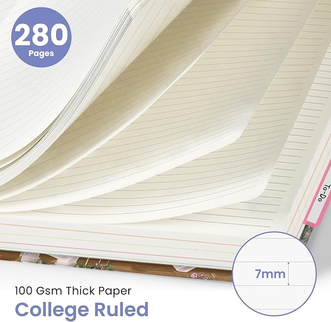 Large Lined Spiral Journal for Women Cute Hardcover 5 Subject Notebook for Work 8.5" x 11" with Removable Dividers & Tabs, College Ruled, 280 Pages Aesthetic Journal for Work, School & Note Taking, Silent Bloom