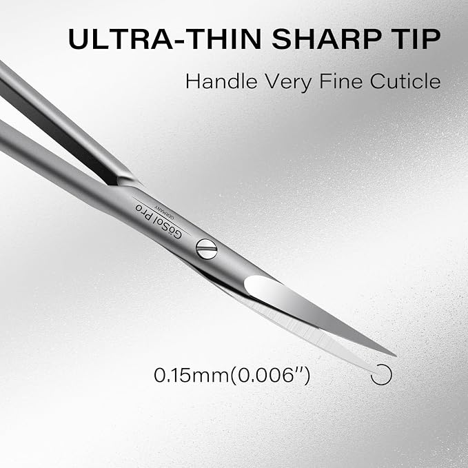 Cuticle Scissors Extra Fine Curved, Professional Russian Style | Stainless Steel, High Precision, Pointed Tip Grooming Scissors, for Dead Skin; Eyebrows; Eyelash, Leather Case, Matte Silver
