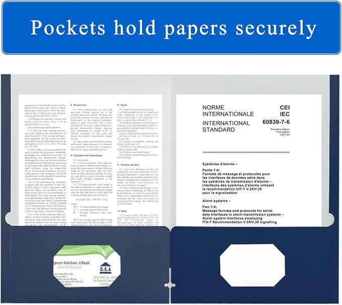 Zzrywuty File folders with Pockets,Navy Blue Two folders for documents,50 Pack Paper Folders with Card Slot,Letter Size,School Students,Business,Home and Office Workers