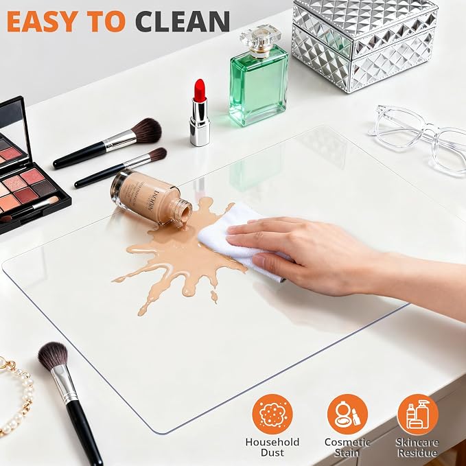 LovePads Clear Makeup Mat for Vanity, 16 x 32 Dual-Sided Desk Pad & Vanity Cover Top, Waterproof PVC Protector Mat for Dresser, Nail Art, Craft Table