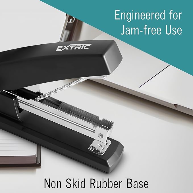 EXTRIC Staplers for Desk Black Stapler Heavy Duty 12 PK 25 Sheet Capacity | Heavy Duty Desk Staplers with a 25 Sheet Capacity, Jam Resistant, Flat-Opening Design for Office or School