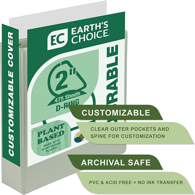 Samsill Plant-Based 2 Inch Durable D-Ring, View Binder, Eco-Friendly, USDA Certified Biobased, Single, Sage Green
