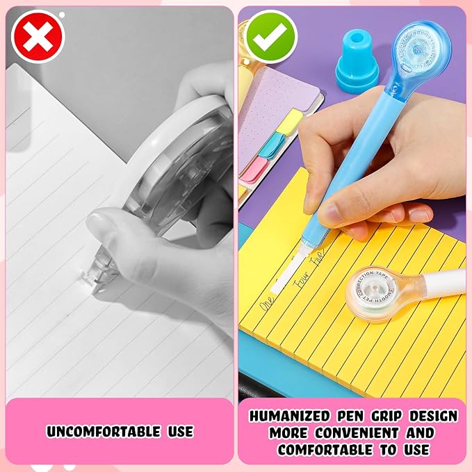 Gersoniel 50 Pack Correction Tape Pen Correctional Ink Tape Push Pull Protective, Easy to Use Applicator for School Office Supplies, 0.2 x 236 Inch (Bright Color)