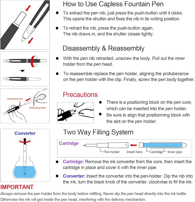 JINHAO 10 Press Fountain Pen, Retractable Metal Pen with Ink Converter (F Nib 0.5mm, Pearl White)