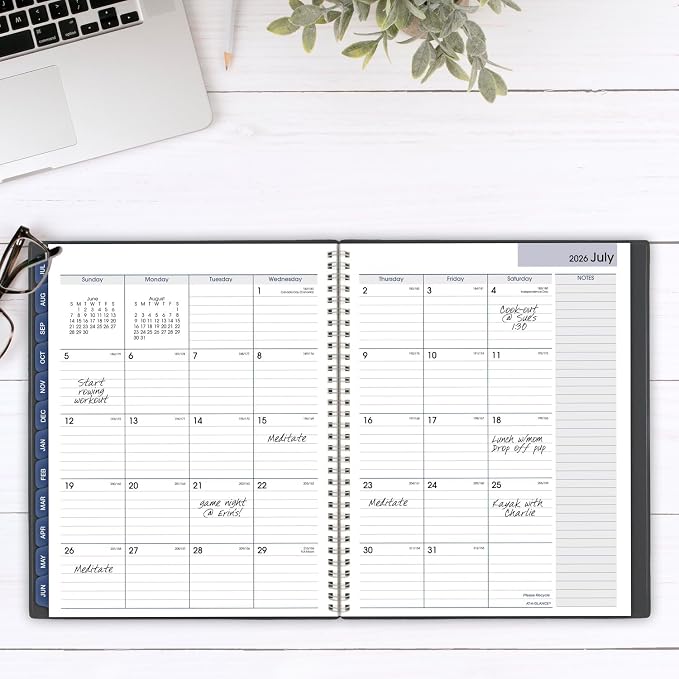 AT-A-GLANCE Planner 2025, 2026 Academic, Weekly and Monthly, 216 x 279 Mm, Large, Tabs, Flexible Cover, DayMinder, Wire Bound, Charcoal, AYC54545