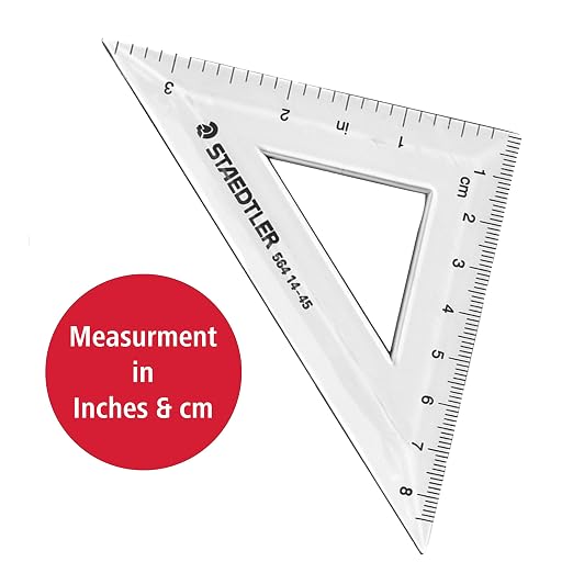 STAEDTLER Math Set - 4 pc Geometry Kit for Students - School Supplies with Clear Protractor, 6in Ruler & 2 Triangles – Metric & Imperial Scales (Pack of 3)