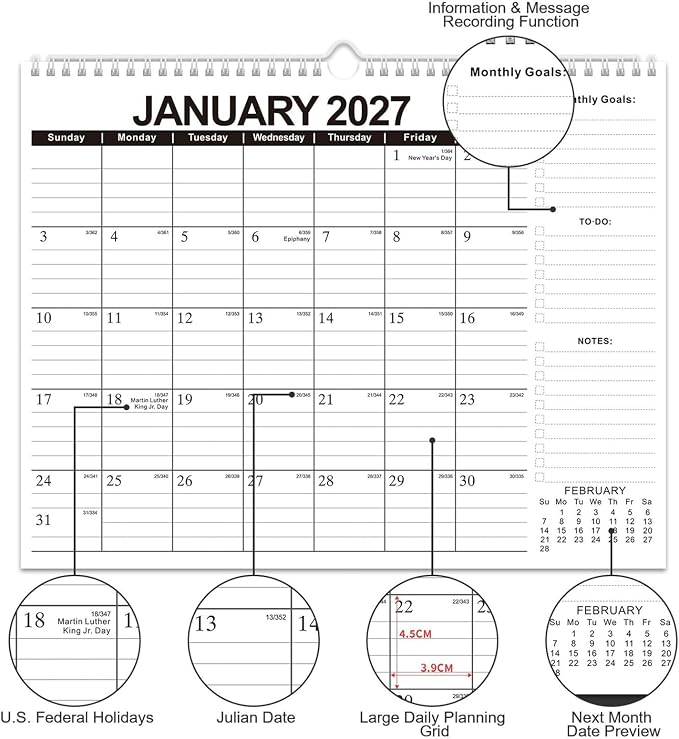 Comix 2026-2027 Wall Calendar, 18 Months Jul 2026 - Dec 2027 Monthly Planner, 120 GSM Thick Paper Lined Blocks, Hanging Calendar for Home Office Classroom, 14 x 11 Inch