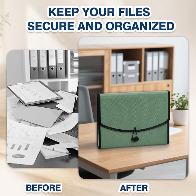 H4D 13-Pocket Accordion File Organizer, Expanding File Folder, Sage | Extra Back Mesh Pocket, Letter Size Paper, Pre-Printed and Customizable Labels, Expandable Document Organizer