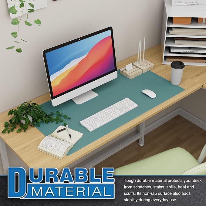 K KNODEL Large Office Desk Mat, Leather Mouse Pad (31.5"x15.7", Green) | Desk Pad, Keyboard Pad, Computer and Laptop Mat, Desktop Protector and Cover, Writing Pad and Blotter for Home Office