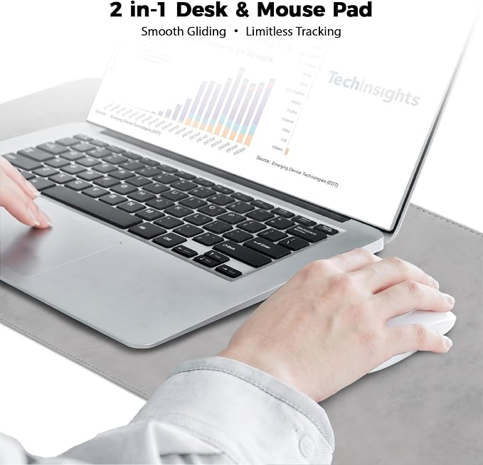 CHEERYGOO Faux Leather Desk Mat - Waterproof Mouse Pad, Non-Slip PU Leather Blotter, Writing Surface for Office and Home 47"x17" XXL Light Grey