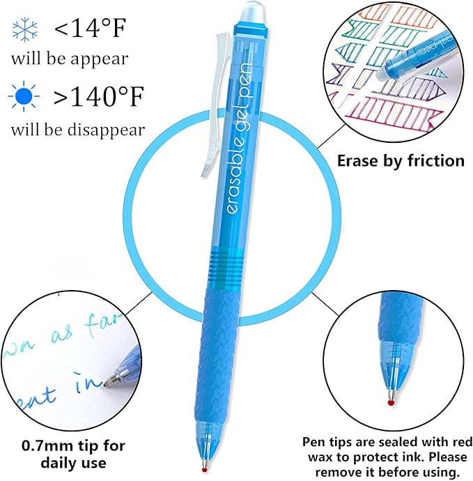 Vanstek 26 Colors Erasable Gel Pens, Retractable Erasable Pens Clicker, Fine Point(0.7), Make Mistakes Disappear, Premium Comfort Grip for Drawing Writing Planner and School Supplies