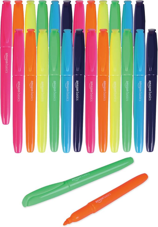 Amazon Basics Chisel Tip Highlighters, Fluorescent Ink, Vibrant Assorted Colors, School Supplies, 24-Pack