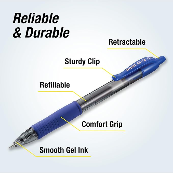 Pilot G2 Premium Gel Pens, Blue Pens Fine Point 0.7 mm, Blue Ink, Tub of 48
