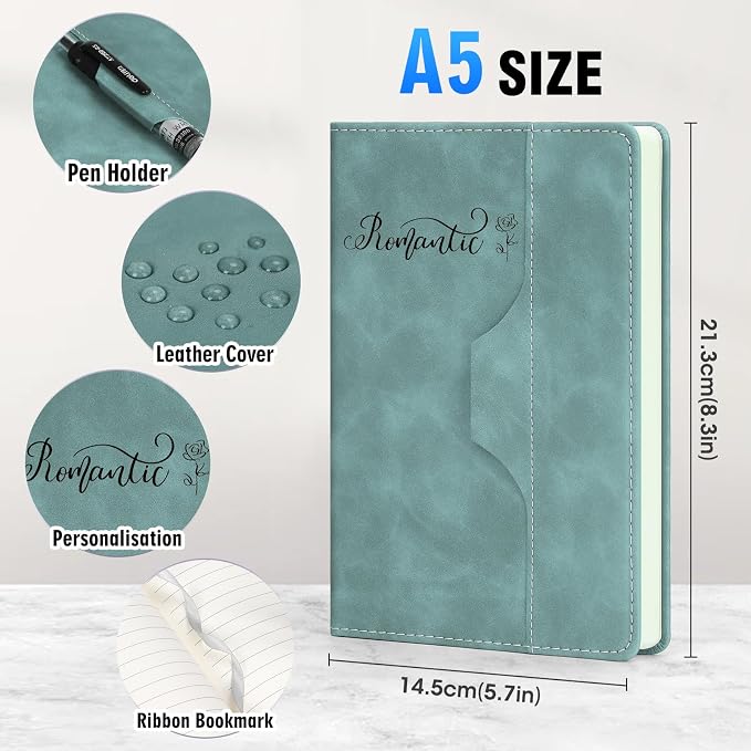 ENOMY Personalized Notebook Set Custom A5 Journal UV Printing Personalized Journal with 10 PC Metal Pens for College Birthday Travel Business Gift, Light Blue