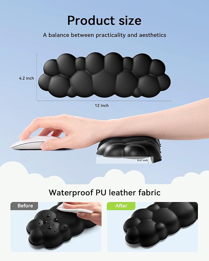 Laborio Elbow Pad for Desk, 2-Pack Cloud Elbow Rest(Black), Edge Arm Rest | L-Shaped, Leather Surface, Memory Foam, Waterproof, Non-Slip Wrist Support Wrist Rest