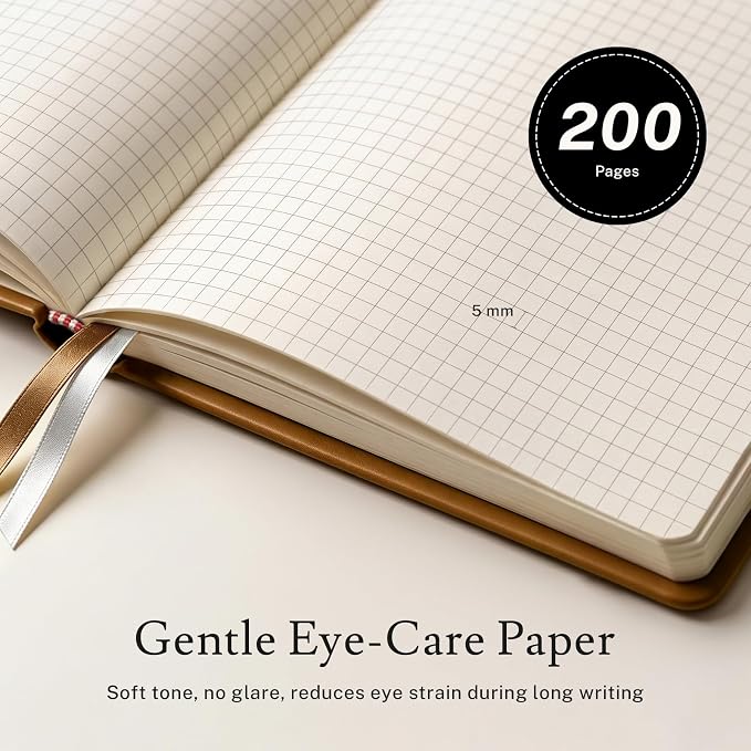 PAGELYST Graph Grid Paper Notebook, 200 Pages,4 Pack Leather Hardcover Notebook, A5 Medium 5.7'' x 8.3'', 100 GSM Thick Paper for Students, Math, Engineering (Classic Color Set)