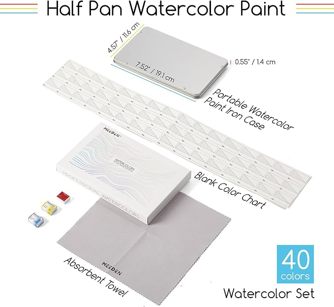 MEEDEN Professional Watercolor Paint Set: 40 Colors Semi-Moist Watercolor Set - High Saturation Art Supplies for Painting Adults Artists Pros