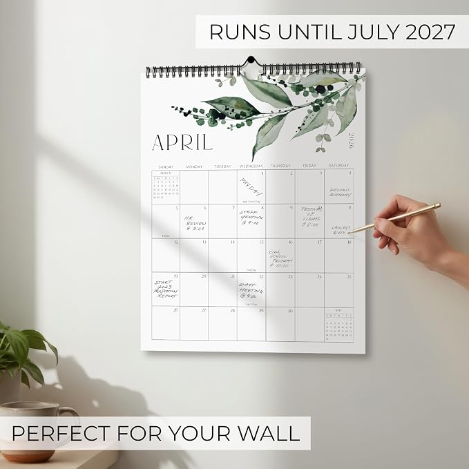 Aesthetic 2026-2027 Wall Calendar - Runs from June 2026 Until December 2027 - The Perfect Modern Greenery Calendar Planner for Easy Organizing