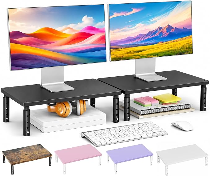 OPNICE Desk Organizers and Accessories, Adjustable Computer Monitor Stand Riser, Laptop Stand for Desk, Office Desk Accessories & Workspace Organizers for Home Office, Black-2P