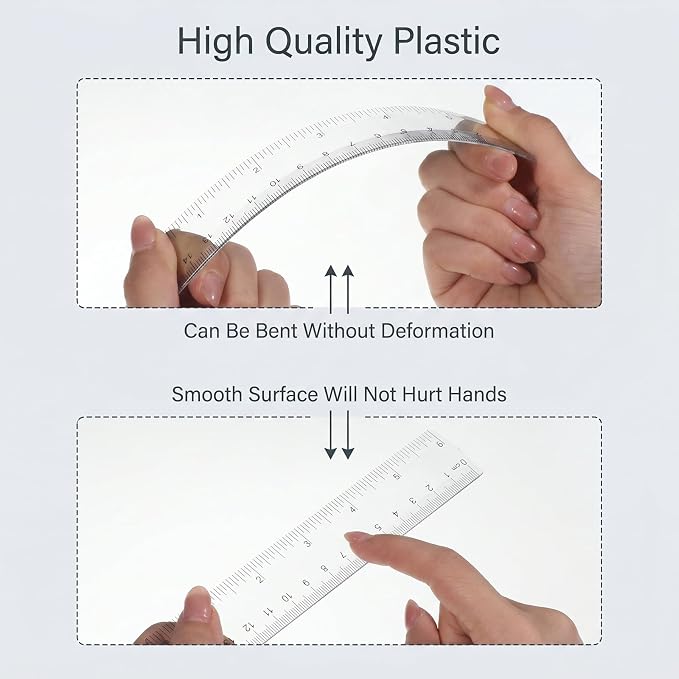 3 PCS Clear Plastic Ruler, 6 Inch Ruler Plastic for Drafting Measuring Tools | Inches & Centimeters Double Scales Small Ruler 6 Inches, Clear Ruler for Crafting, Office Journaling, Easy-to-Read