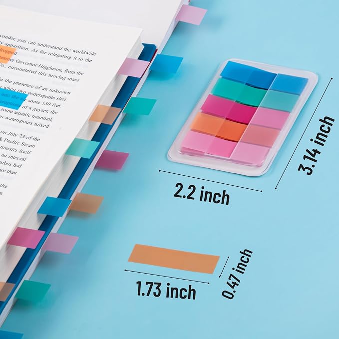 Golcellia Sticky Tabs, Bright Book Tabs for Notebooks, 300 Pcs | Writable bright paper tabs for books, notes, planners and files, repositionable page markers for school, office and home