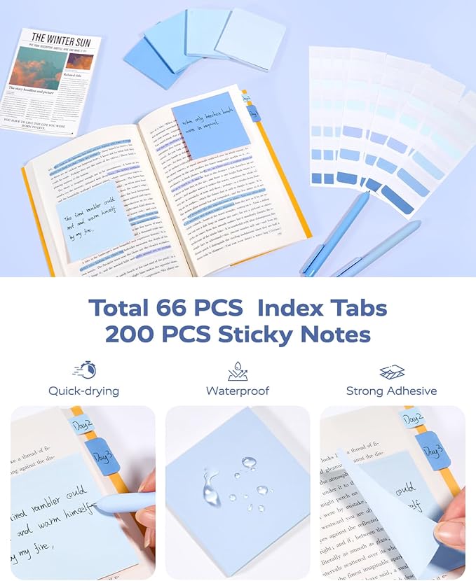 Four Candies Aesthetic School Supplies Kit with Cute Blue Pencil Case | Back to School Stationery Set with Pens, Highlighters, Mechanical Pencils, Sticky Notes for Students, College, Journaling