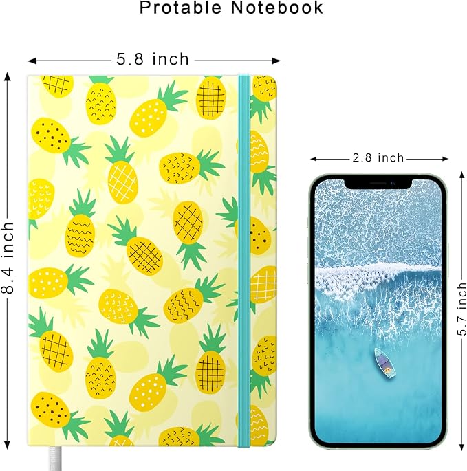 Lined Journal Notebook, Hardcover Journal for Women, Medium 5.7 x 8.4 in, 160 Pages Thick Paper, Cute Aesthetic Floral College Ruled Notebook for Writing Journaling Work School Office,Pineapple