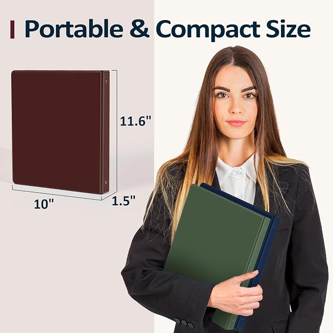 Sooez BinderX Extra Durable 3 Ring Binder, Round Ring Binders, Fits 8.5x11 Paper, Customizable View Cover with Inside Pockets, Cute Binder, 1.5", Burgundy Red