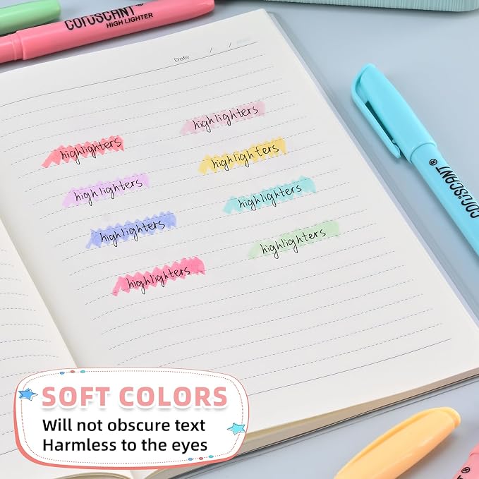coruscant Pastel Highlighters Set, 8 Assorted Colors, 24 Pack, Chisel Tip Cute Bible Highlighters, No Bleed Dry Quickly, for Journal Bible Study, Perfect for thin paper, School Office Supplies