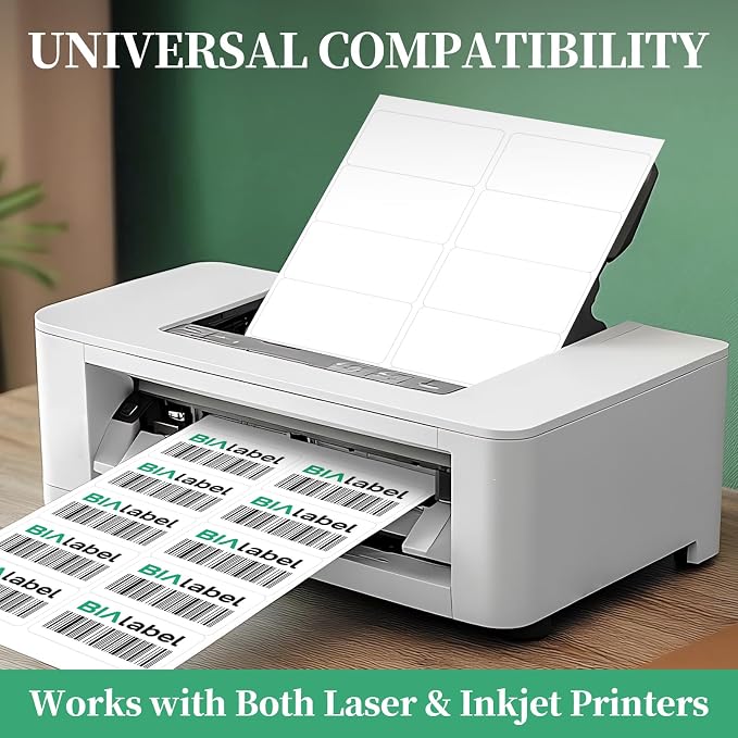 5000 Labels 10-Up 2" x 4'' Shipping Address Barcode Labels for Laser & Inkjet Printers, 500 Sheets, White, Permanent Adhesive, BIAlabel