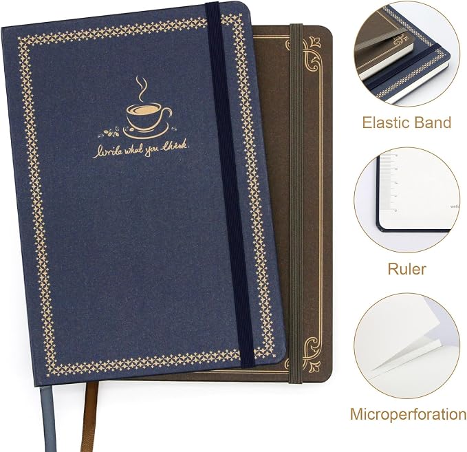 WETLOTE European Vintage Pattern Notebook - Made of sustainable and excellent quality paper,gold fabric and simple patterns, suitable for office, school and many other occasions(Brown+Blue/B6)