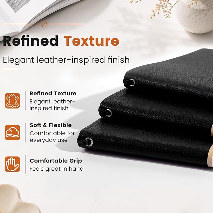 CAGIE Lined Journal Notebooks 3 Pack, 176 Pages Each, A5 Softcover, College Ruled, 100 GSM Thick Paper, for Work, Writing, School (Black, Black, Black) (5.7'' x 8.3'')
