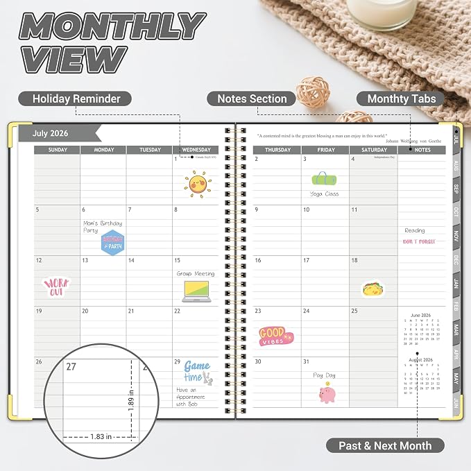 Academic Planner 2026-2027, 8.5" x 11", Hardcover Weekly Planner, Black | Calendar Planner July 2026 - June 2027, Agenda Book with Tabs, Inner Pocket and Sticker for Office & School, A4