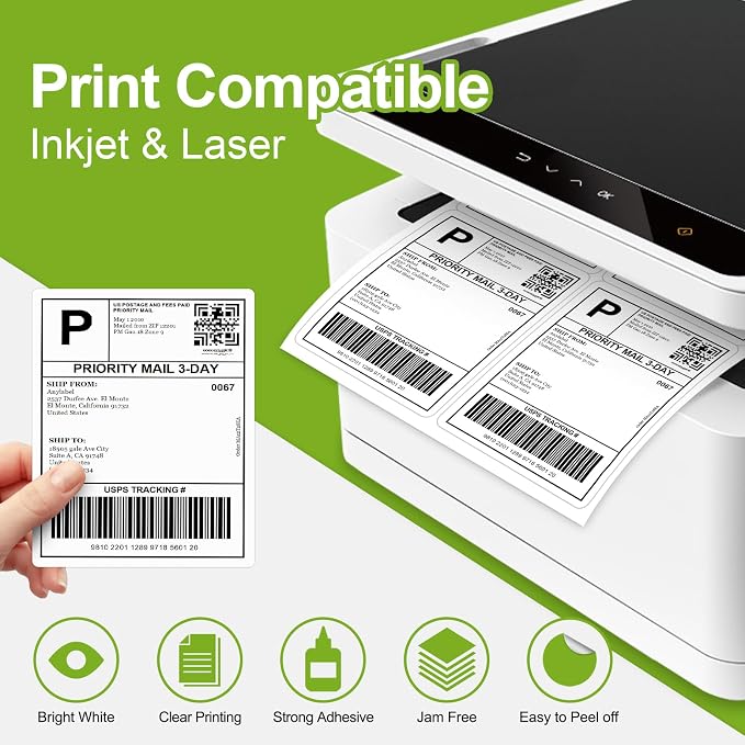 400 Labels 100 Sheets 4 Up Shipping Address Labels for Laser & Inkjet Printers, 4 per Page Sticker Paper, 4" x 5" Printable Labels