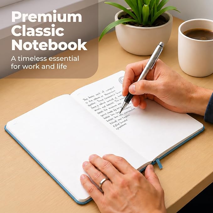 A5 Leather Notebook Journal Light Blue Lined Thick 300 Pages 5.8x8.3" | Leather journal for men & women, journal notebook, journals for writing. Premium mens notebook for work and travel.