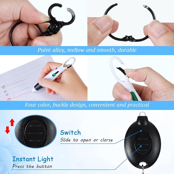 Chinco 30 Pcs Retractable Shuttle Pen Clip with Mini Highlighter Nurse Badge Pen Neon Marker LED Keychain Ring Clip
