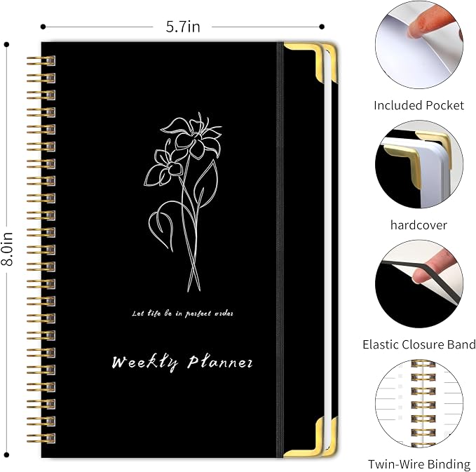 Undated Weekly Planner with To-Do List & Habit Tracker, 6" x 8" | 52-Week, 2-Page Weekly Spreads, No-Bleed Paper, Smooth Writing, Inner Pocket, Metal Corner Protector, Elastic Closure