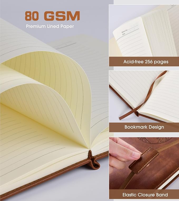 Biuwory Leather Journal Notebook, 256 Thick Lined Pages, Hardcover 8.6"×11" | A4 Large Vintage Journal for Women Men,Work,School,Business,Travel Diary,Note taking,College Ruled Writing,Daily Journaling