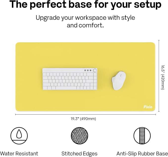 Pixio Wave Mouse Pads - 35.4 x 15.7 inch 2X-Large Yellow Mousepad for Gaming, Office, Desktop Anti-Slip Waterproof Washable Computer Desk Mat
