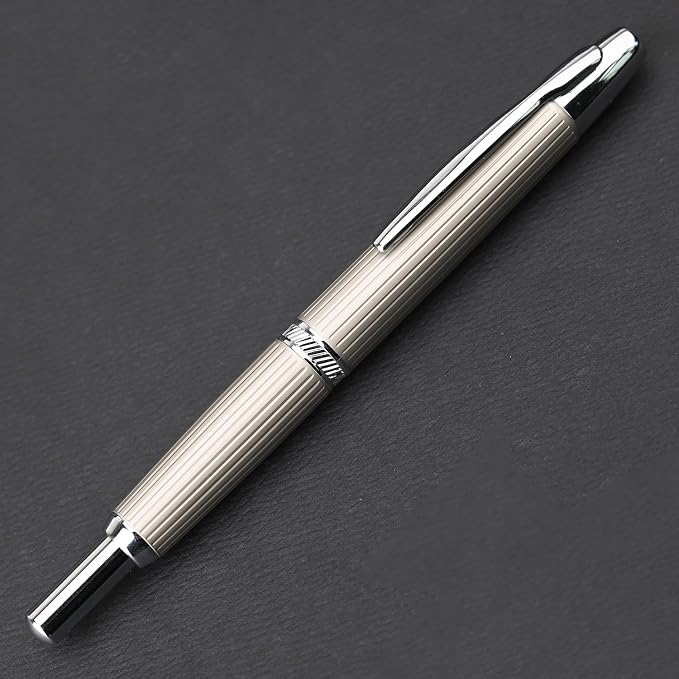 erofa Majohn A1 Retractable Fountain Pen with Box, Press Extra Fine Nib Metal White Stripe Ink Pen with Converter Writing Set (With Clip Version)