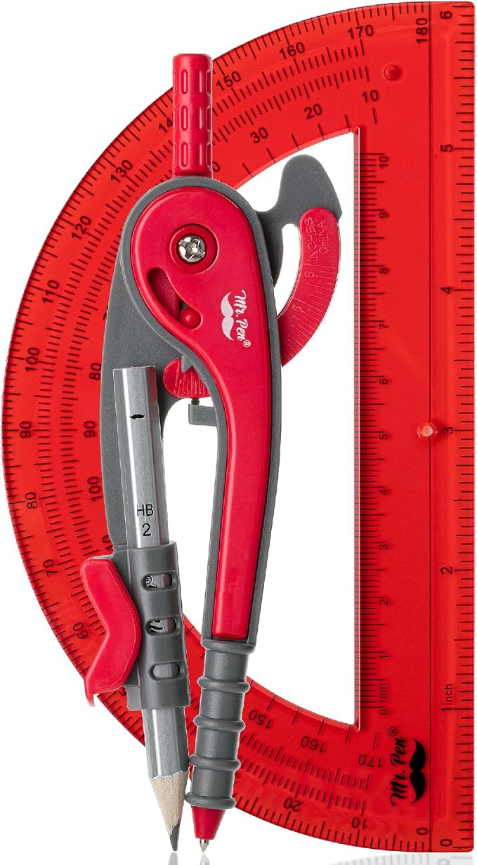 Mr. Pen- Geometry Compass and Protractor Set, 6 Inch Compass | 6 Inch Protractor, Drawing Tool for School, Clear Plastic, Easy Grip, Precision Design for Math, Art, Drafting, Architecture