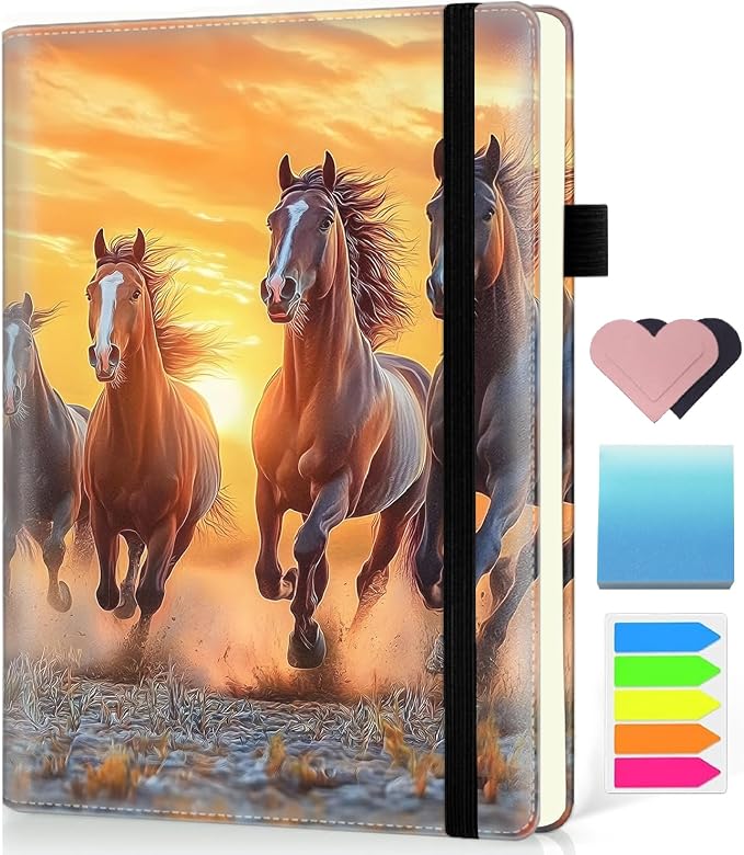 Hardcover Executive Notebooks, A5 PU Leather Lined Journal Notebook, 200 Pages Thick Paper Subject Notebooks for School,Work,Home Writing Business Notebook, Diary Book ，Wild Horse