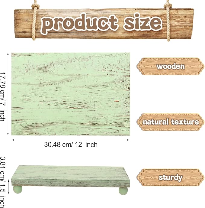 Amyhill Wood Pedestal Stand Kitchen Soap Tray Farmhouse Wooden Riser Stand for Kitchen Bathroom Counter Table Decor Plant Vases Display(Classic,Green,12 x 7 Inch)