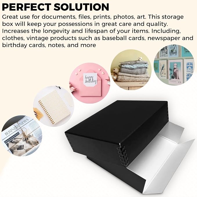 Golden State Art, Drop Front Archival Storage Box, 8.75"x10.75"x3"-Black | Acid-Free 8x10 Museum Photo Storage Box with Metal Edge, Preserve Documents, Prints, Poster, Photographs, Arts And Crafts