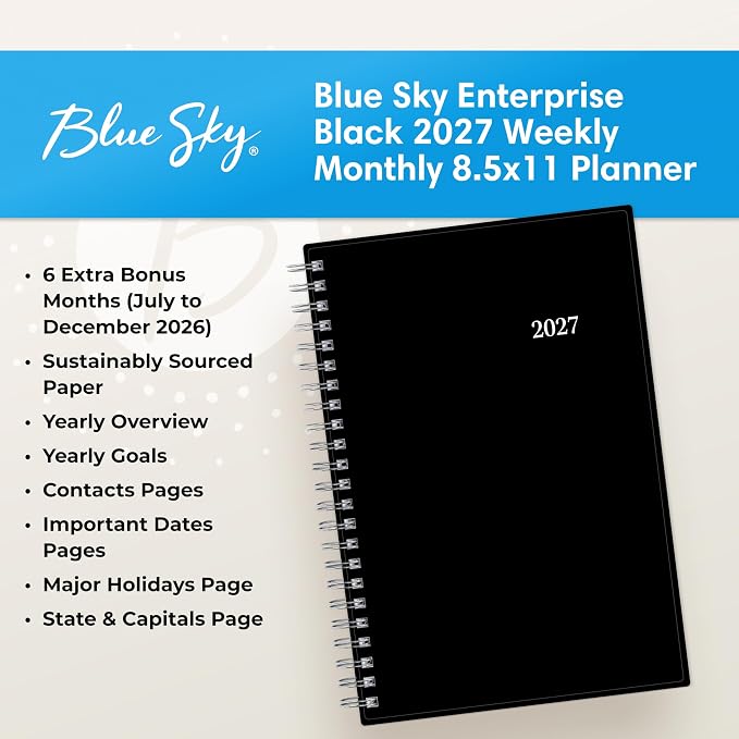 Blue Sky 2027 Weekly & Monthly Planner, 5"x8", Enterprise | January 2027 - December 2027, Flexible Cover, Durable Twin Wire Binding, Laminated Tabs