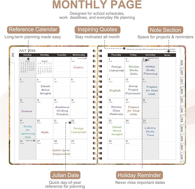 Planner 2026-2027, Weekly and Monthly Academic Year Calendar Planner, July 2026 - June 2027, Daily Agenda Book for Office School Supplies, A5(6.3'' x 8.5'')