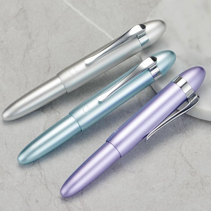 HONG DIAN M1 Fountain Pen Fine Nib, Ice Blue & Submarine Shape Aluminium Short Mini Pocket Travel Pen