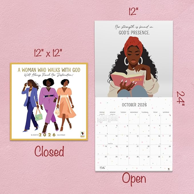 African American Expressions 2026 Wall Calendar – Woman with God – Monthly Calendar Celebrating Black Culture & History, 12x12 Hanging Calendar, 16 Months – Christian Gift for Women
