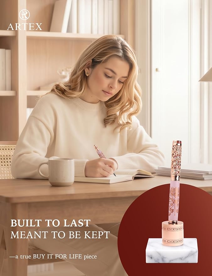 ARTEX Executive Rollerball Pen Sets With Stand - Museum Art Collections - Crafting Timeless Beauty-Luxury Pen Gift & Office Desk Decor, German SCHMIDT refill,Solid Metal & Marble, Gift for Her